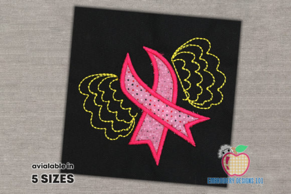 Awarness Ribbon with Wings Applique