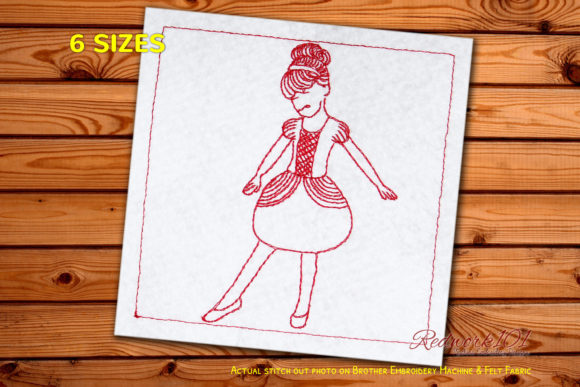 Cute Girl Ballerina Redwork Design