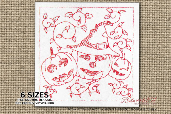Decorated Halloween Pumpkins Redwork