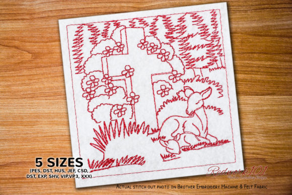 Deer Sitting by God Crossword Redwork