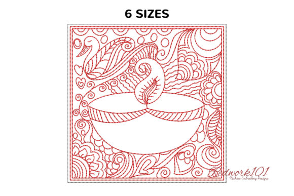 Diwali Deep Design Redwork Design