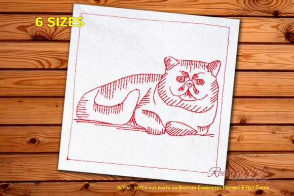 Fluffy Exotic Shorthair Cat Redwork