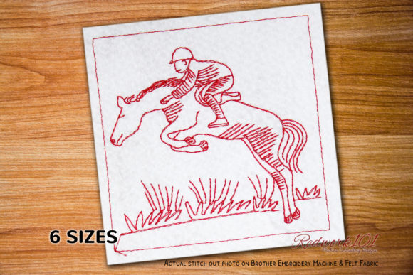 Jumping Horse and Jockey Redwork