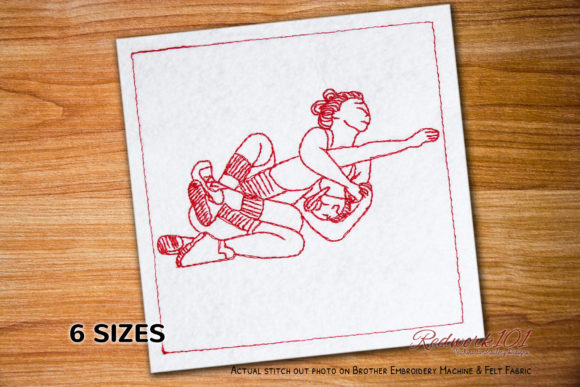 Women Wrestling Redwork