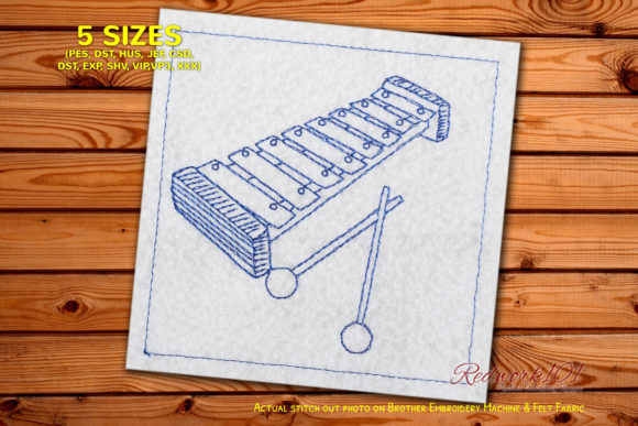 Xylophone Redwork Embroidery Design